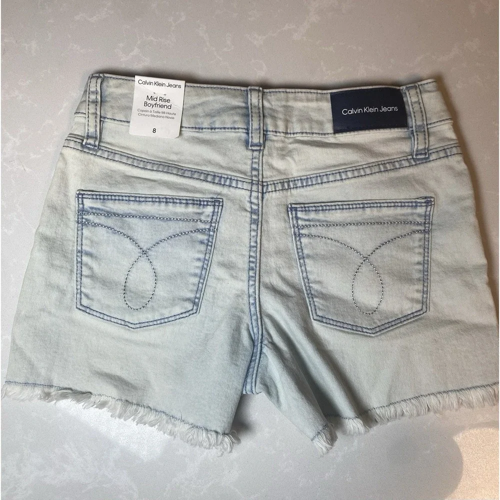 Calvin Klein Jeans Shorts Kids 8 Light Blue NWT Mid Rise Boyfriend Frayed Hem